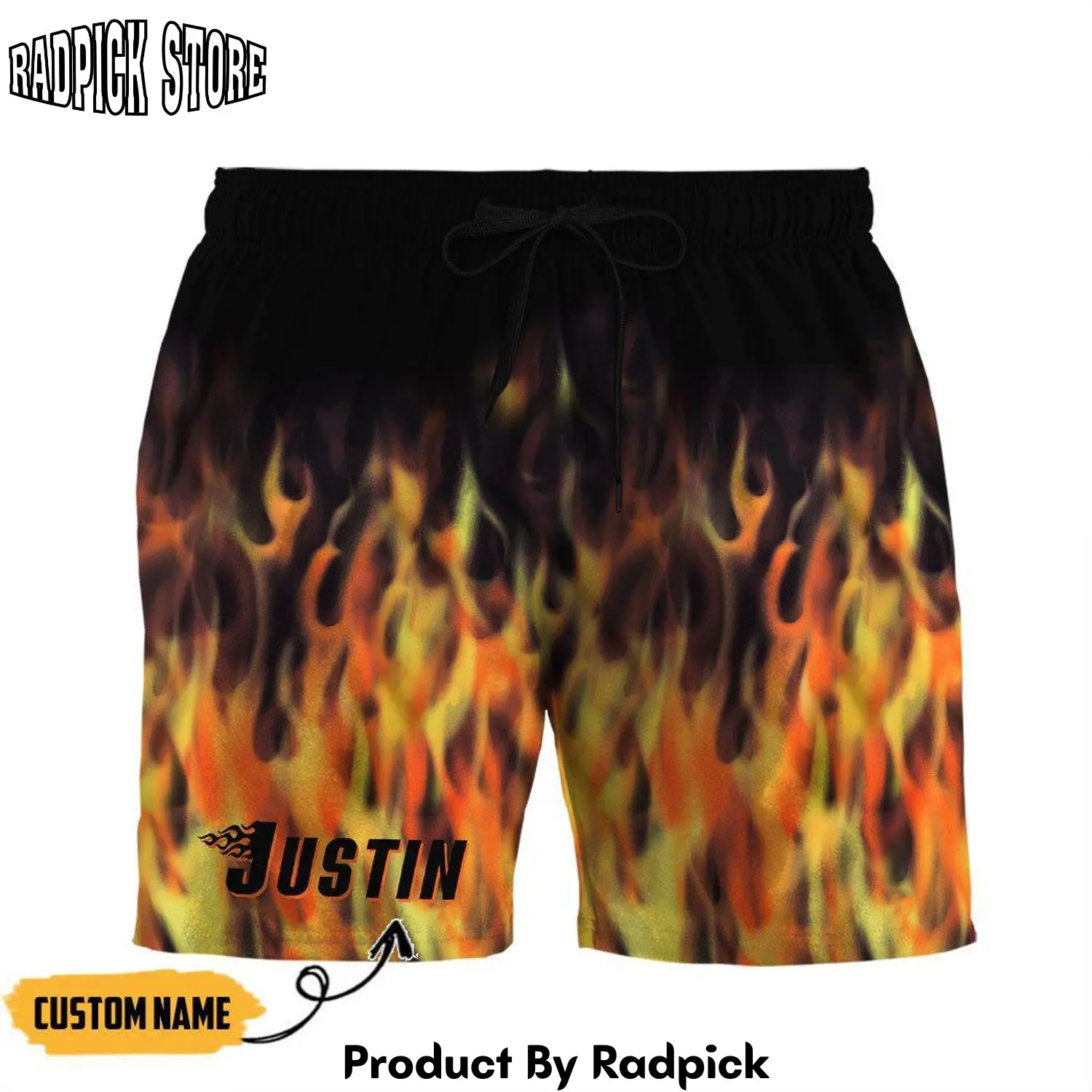 Radpick 3d hot rod flame bowling custom name beach shorts swim trunks rp631445